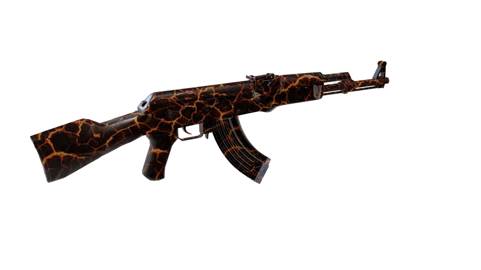Magma Ire camo on an AK-47, rear three-quarter view