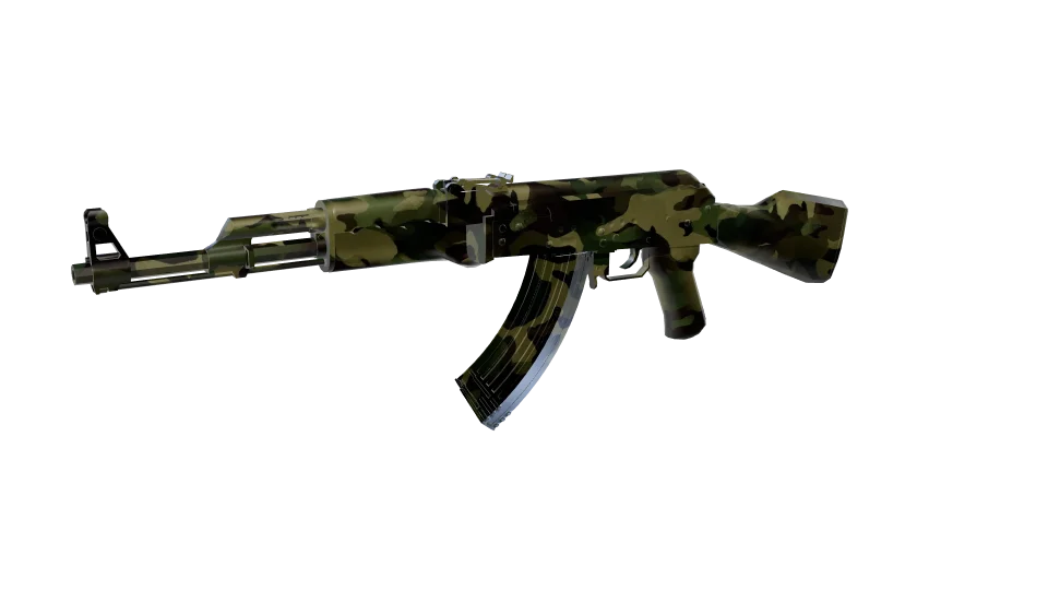 Mangrove camo on an AK-47, front three-quarter view