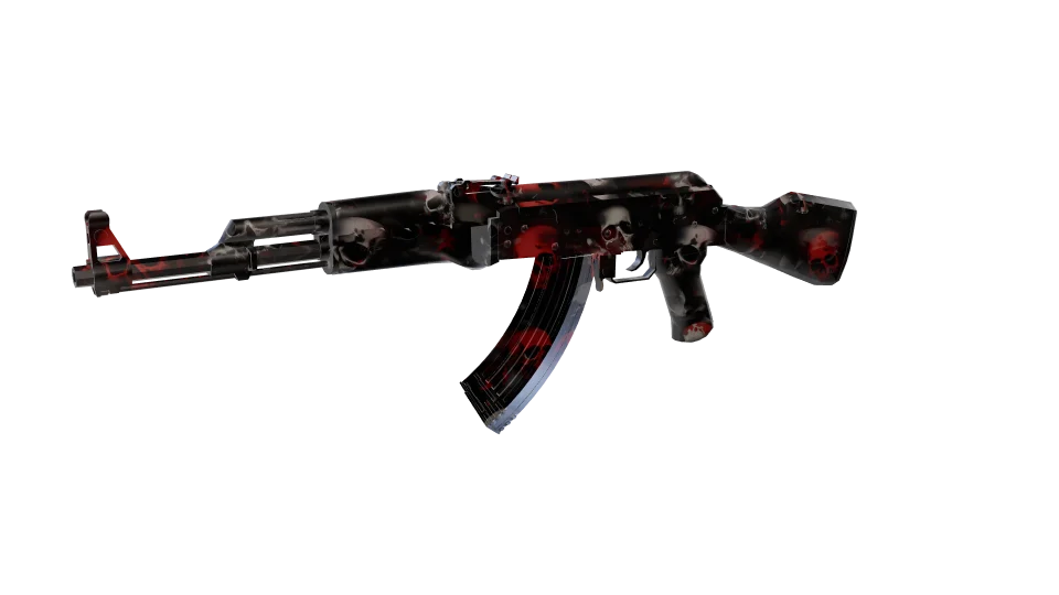 Mausoleum camo on an AK-47, front three-quarter view