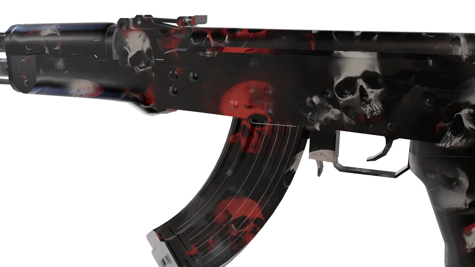 Mausoleum camo on an AK-47, close-up of the receiver and magazine