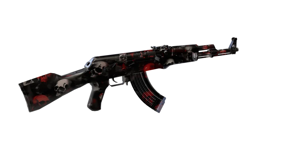 Mausoleum camo on an AK-47, rear three-quarter view