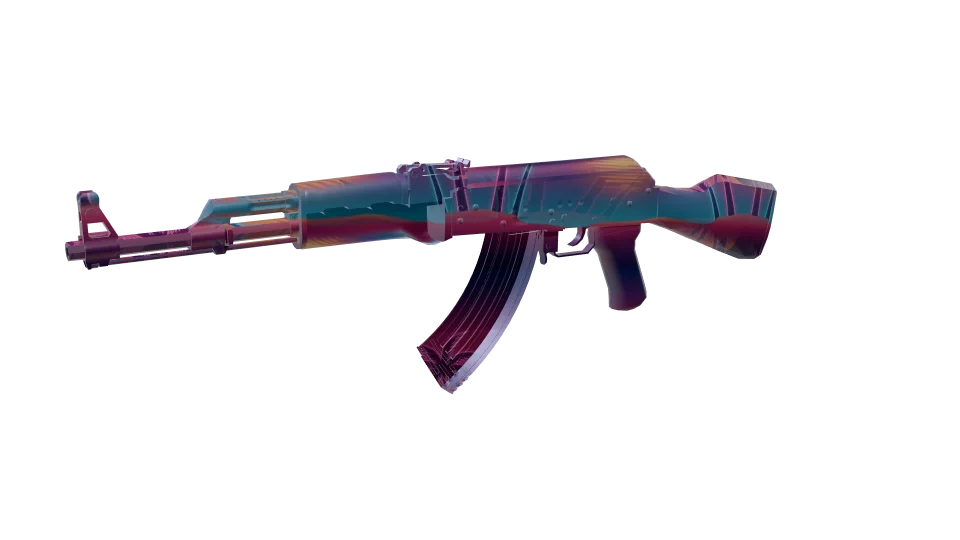 Miami camo on an AK-47, front three-quarter view