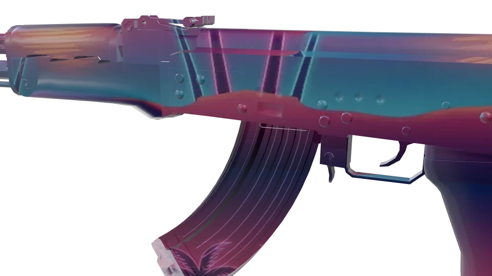 Miami camo on an AK-47, close-up of the receiver and magazine
