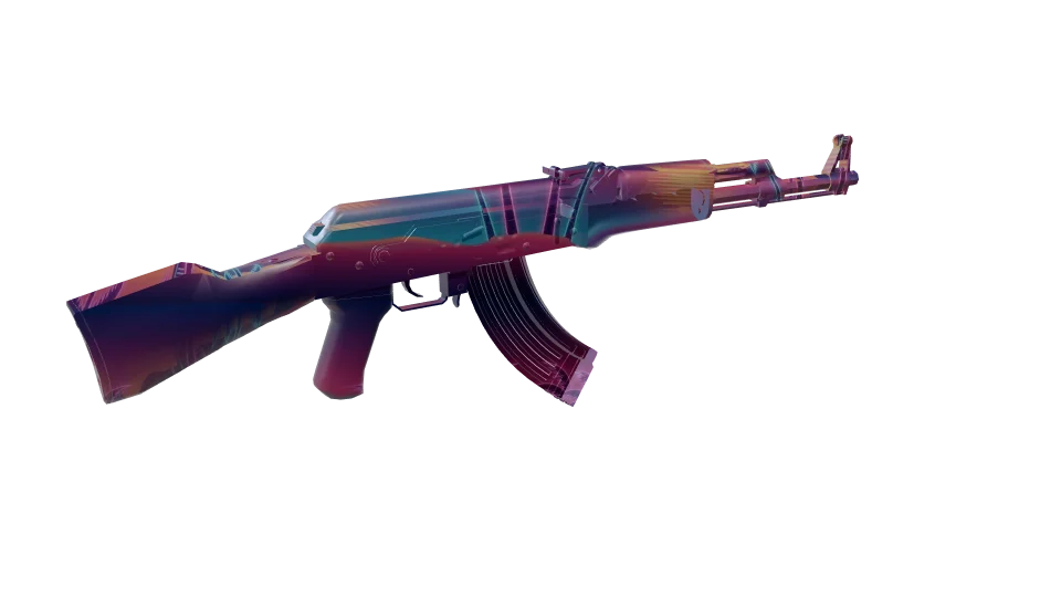 Miami camo on an AK-47, rear three-quarter view