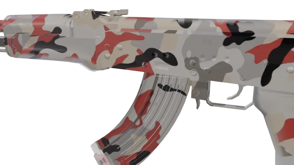 Mineral camo on an AK-47, close-up of the receiver and magazine