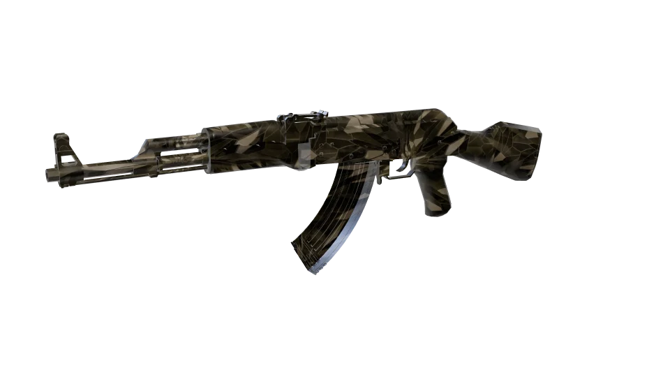 Myriad camo on an AK-47, front three-quarter view