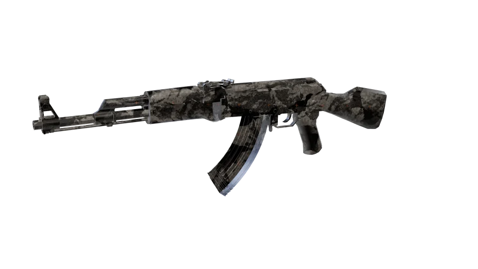 Night Ops camo on an AK-47, front three-quarter view