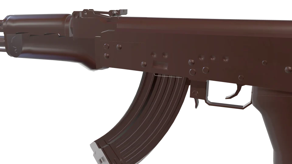Off Grid camo on an AK-47, close-up of the receiver and magazine