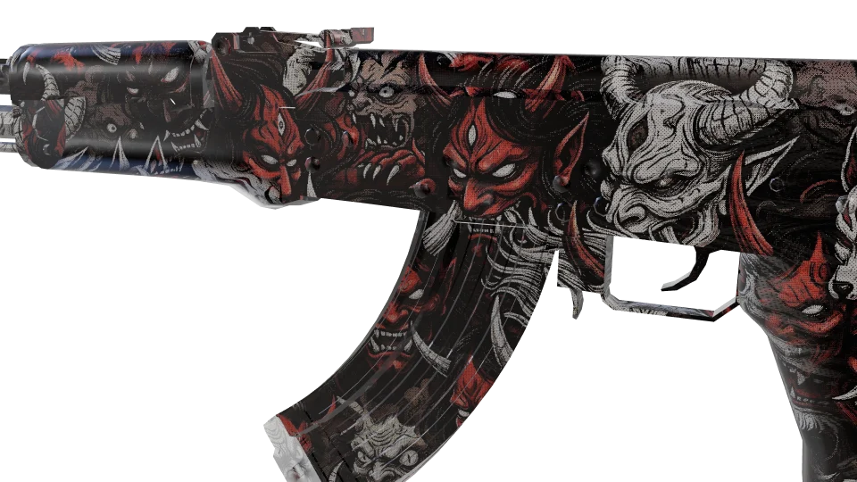 Oni camo on an AK-47, close-up of the receiver and magazine