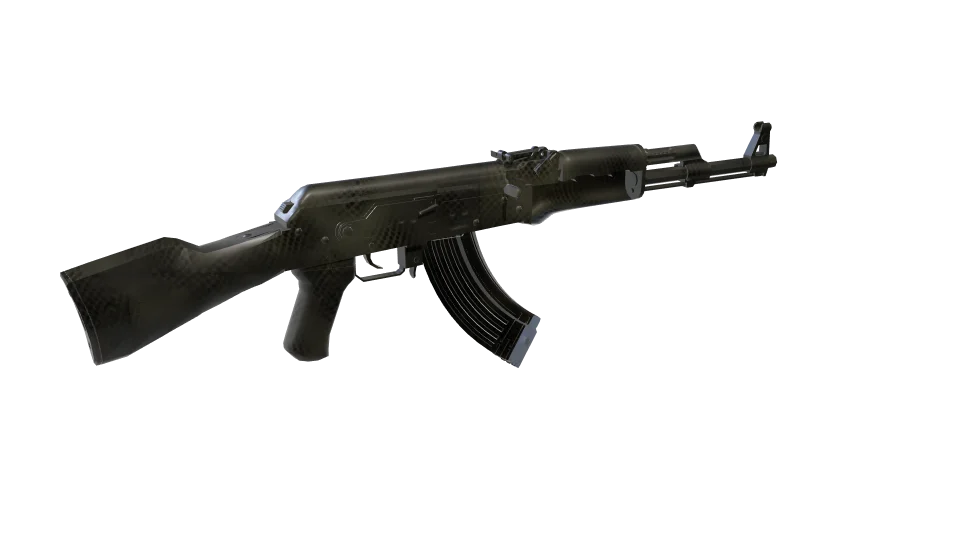 Optical Reverb camo on an AK-47, rear three-quarter view