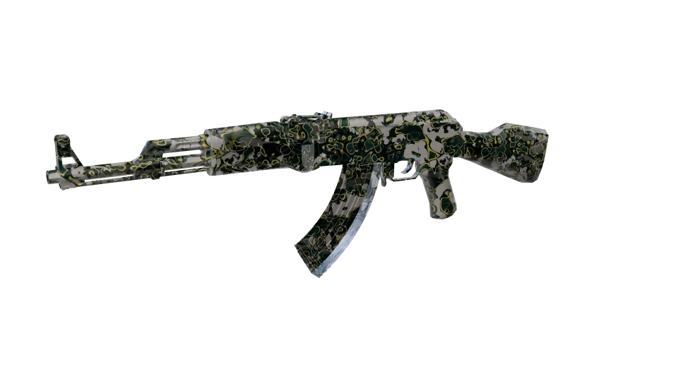Outcrop camo on an AK-47, front three-quarter view