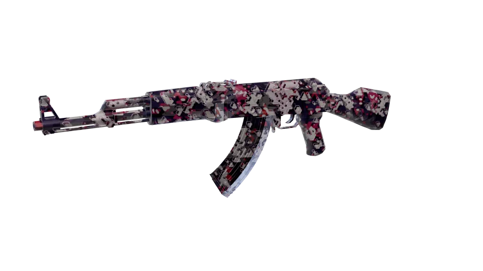 Phantom Flux camo on an AK-47, front three-quarter view