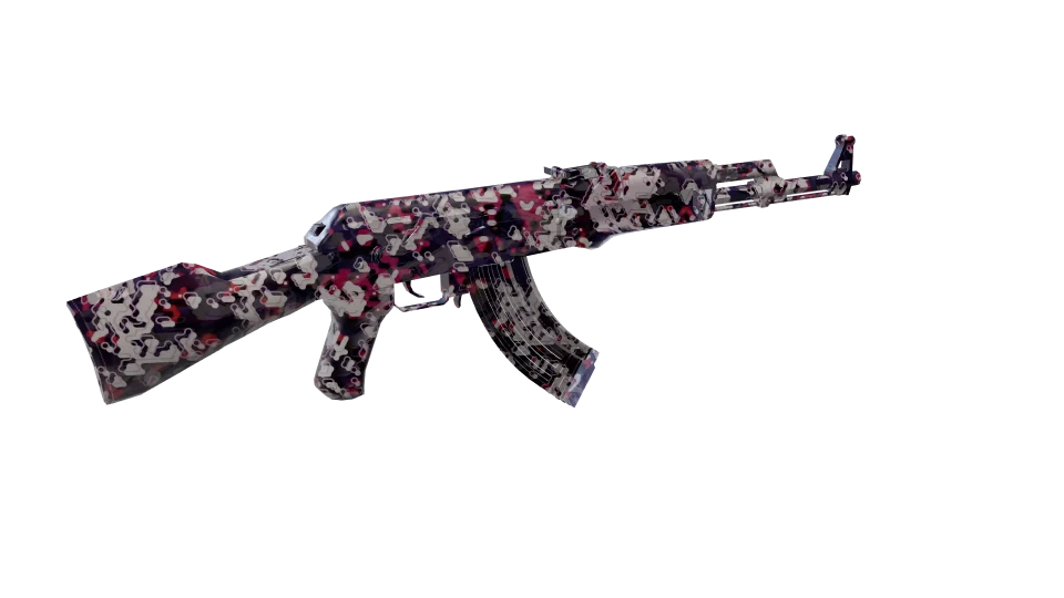 Phantom Flux camo on an AK-47, rear three-quarter view