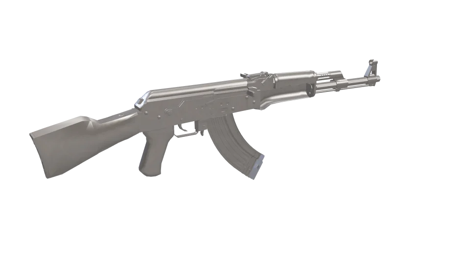 Platinum camo on an AK-47, rear three-quarter view