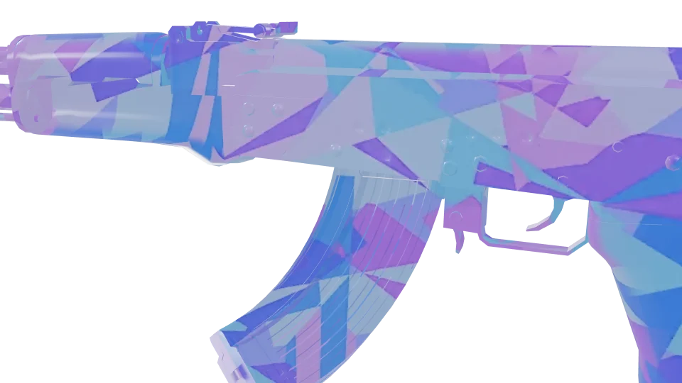 Polyatomic Reforged camo on an AK-47, close-up of the receiver and magazine