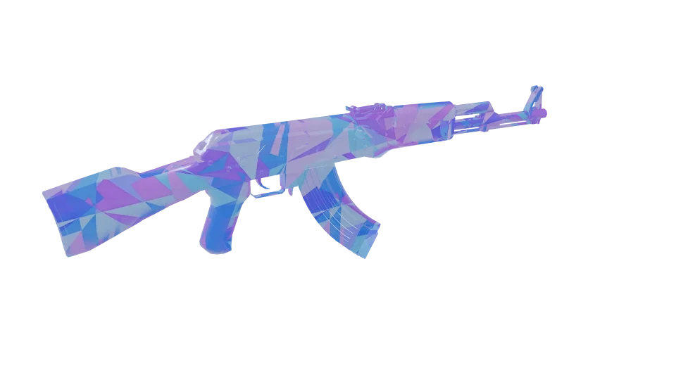 Polyatomic Reforged camo on an AK-47, rear three-quarter view