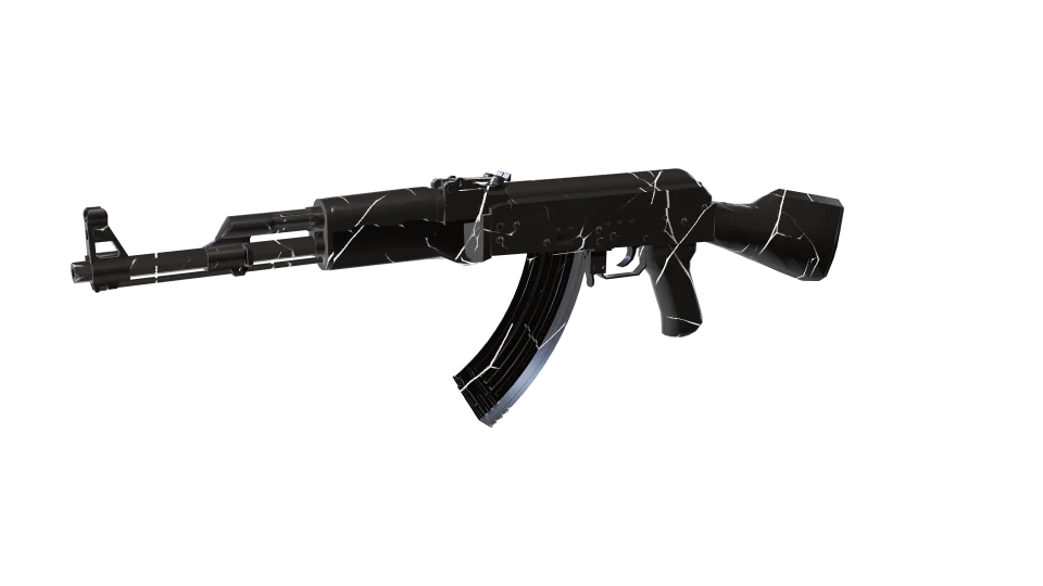 Pyroclast camo on an AK-47, front three-quarter view