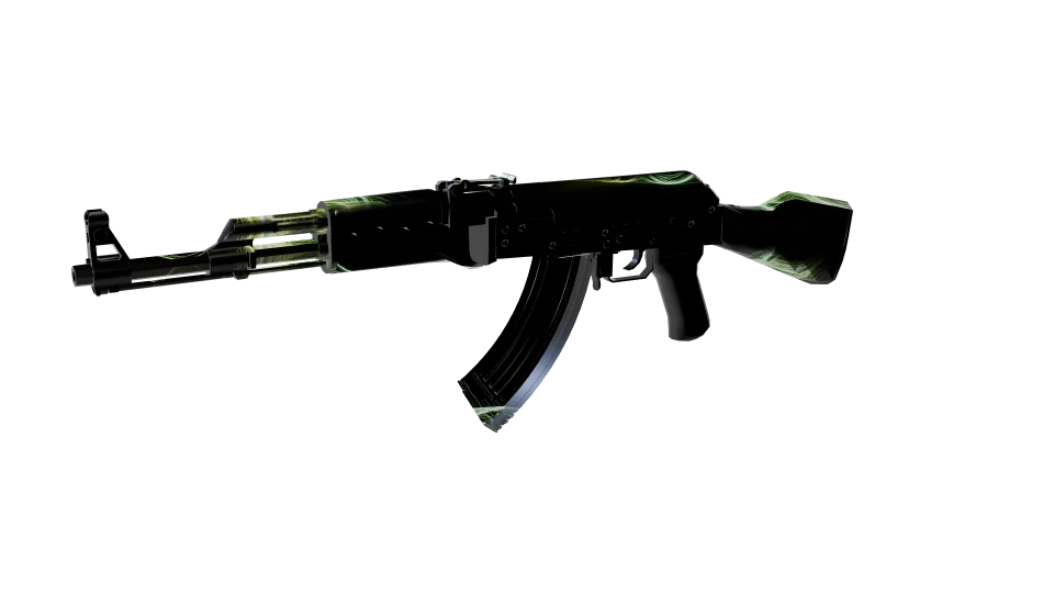 Pyroclast Cascade camo on an AK-47, front three-quarter view