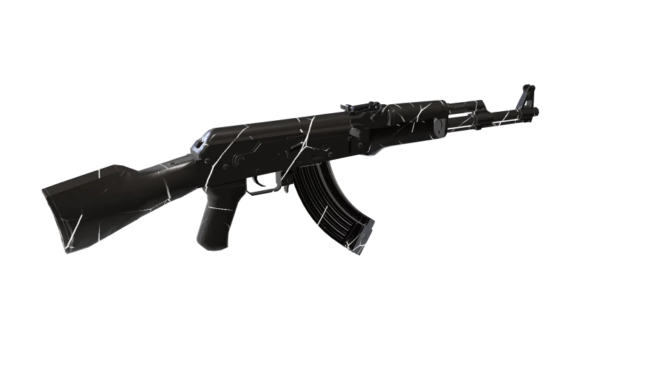 Pyroclast camo on an AK-47, rear three-quarter view