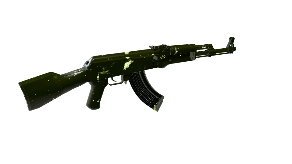 Pyroclast Scatter camo on an AK-47, rear three-quarter view