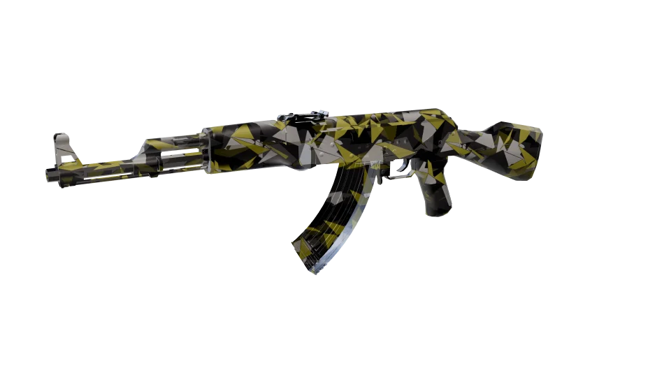 Raster Aux camo on an AK-47, front three-quarter view