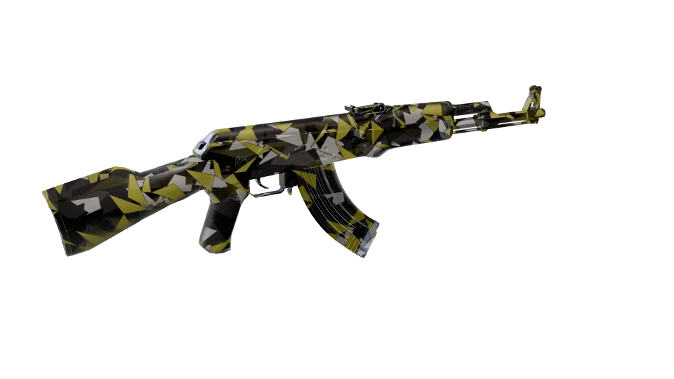 Raster Aux camo on an AK-47, rear three-quarter view