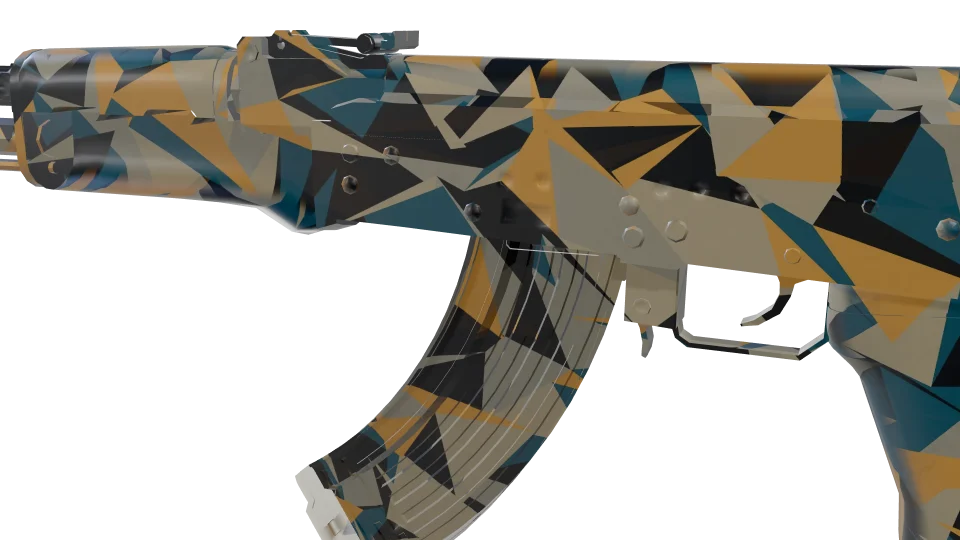 Raster Lite camo on an AK-47, close-up of the receiver and magazine