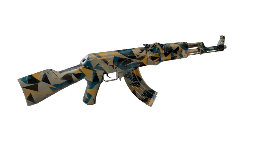 Raster Lite camo on an AK-47, rear three-quarter view