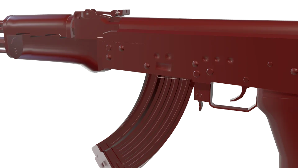 Red camo on an AK-47, close-up of the receiver and magazine
