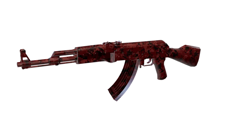 Redshift camo on an AK-47, front three-quarter view