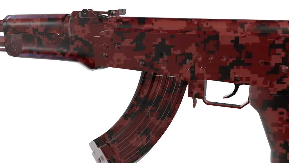 Redshift camo on an AK-47, close-up of the receiver and magazine