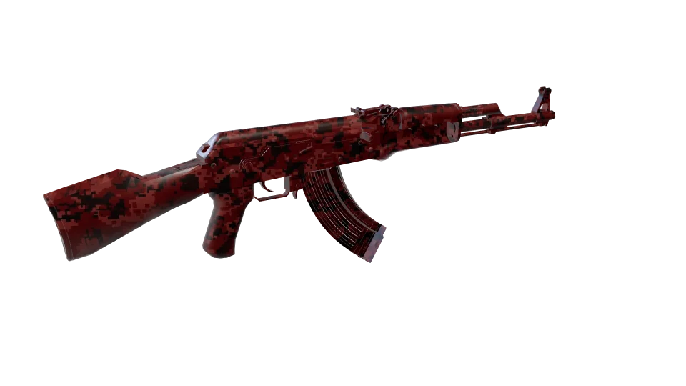 Redshift camo on an AK-47, rear three-quarter view