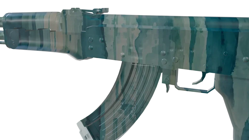Reef Wash camo on an AK-47, close-up of the receiver and magazine