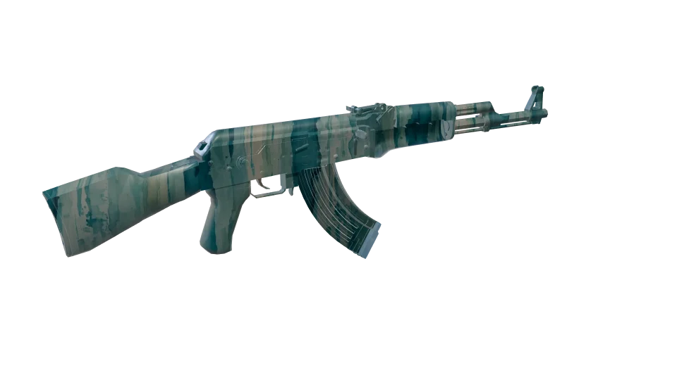 Reef Wash camo on an AK-47, rear three-quarter view