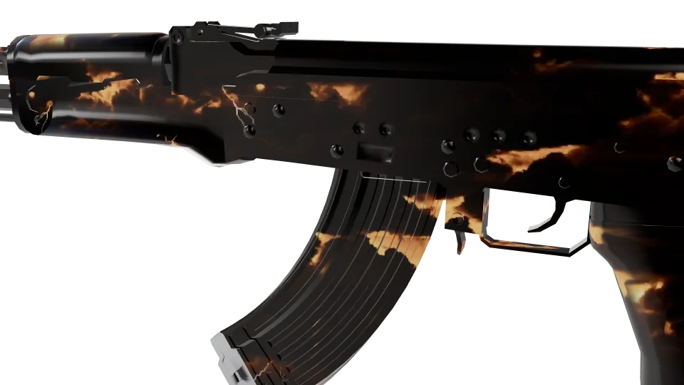 Ripple Tide camo on an AK-47, close-up of the receiver and magazine