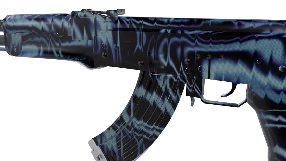 Ripplewave camo on an AK-47, close-up of the receiver and magazine