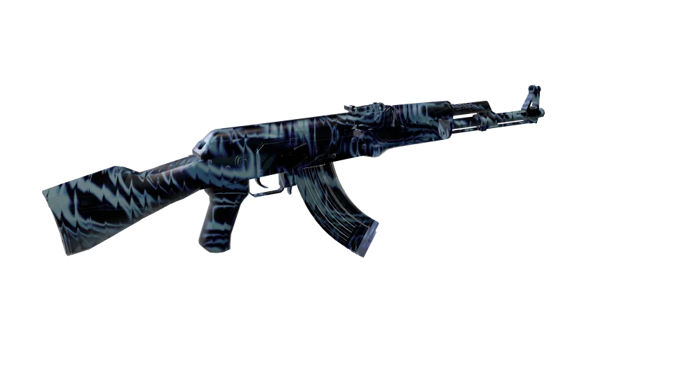 Ripplewave camo on an AK-47, rear three-quarter view