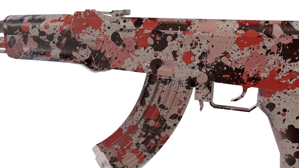 Sandwash camo on an AK-47, close-up of the receiver and magazine