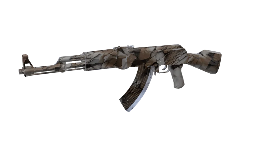 Shale camo on an AK-47, front three-quarter view