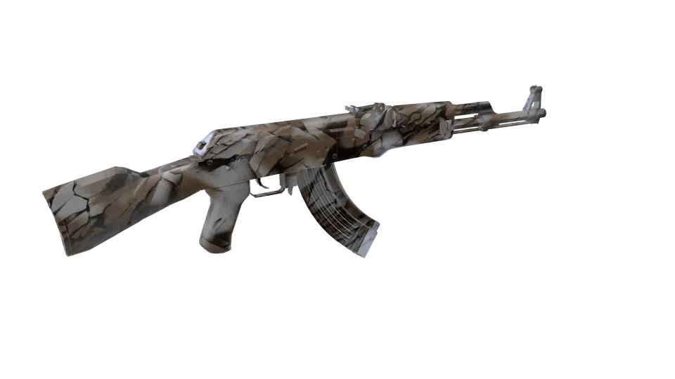 Shale camo on an AK-47, rear three-quarter view