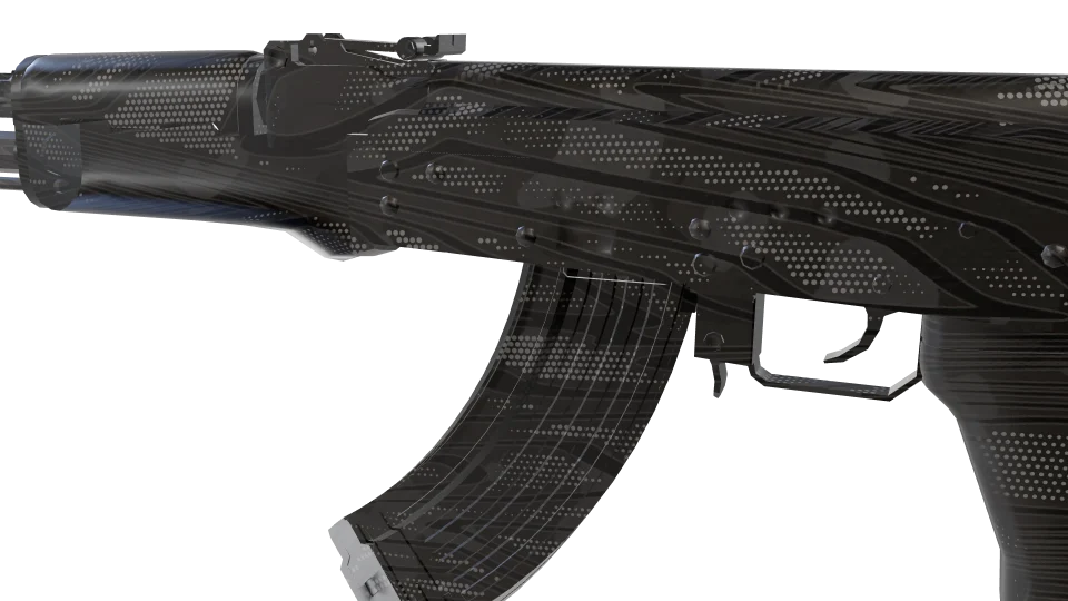Smoke camo on an AK-47, close-up of the receiver and magazine