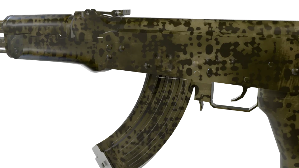 Sniper Veil camo on an AK-47, close-up of the receiver and magazine