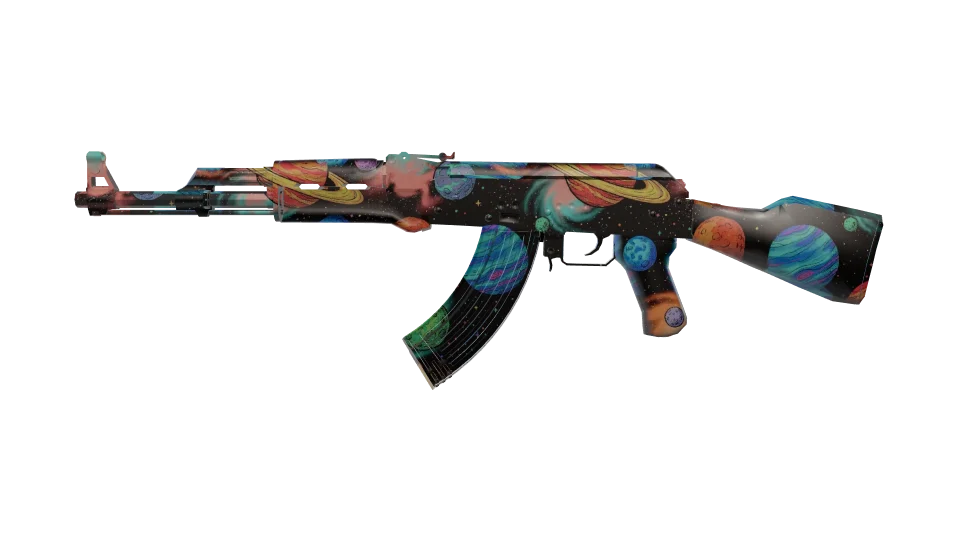 Space Time camo on an AK-47, side view