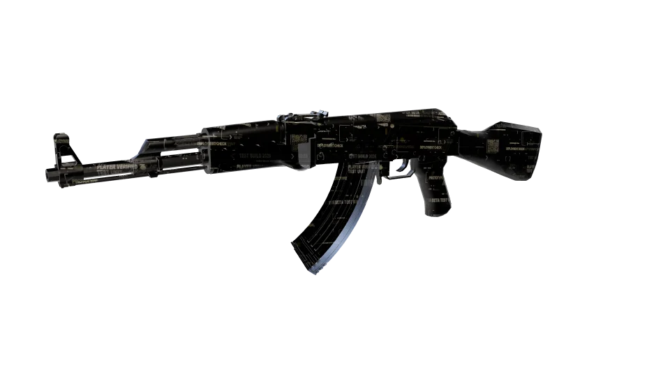 Special 01 camo on an AK-47, front three-quarter view
