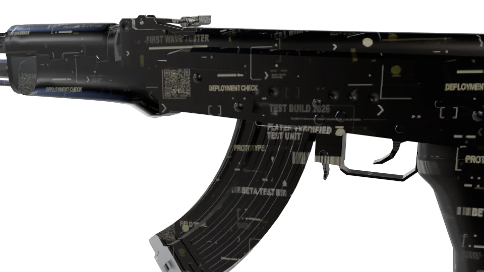 Special 01 camo on an AK-47, close-up of the receiver and magazine