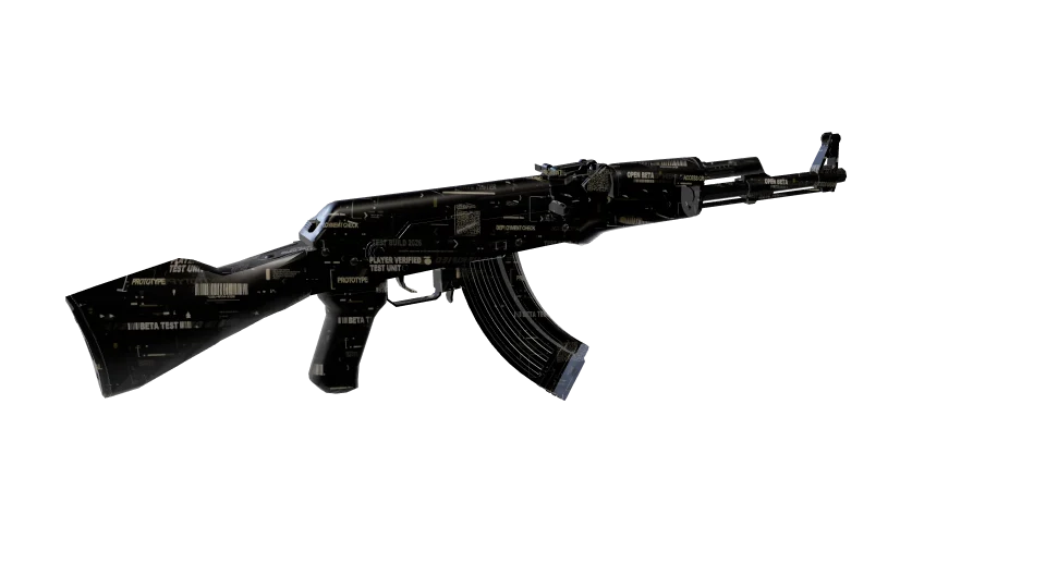 Special 01 camo on an AK-47, rear three-quarter view