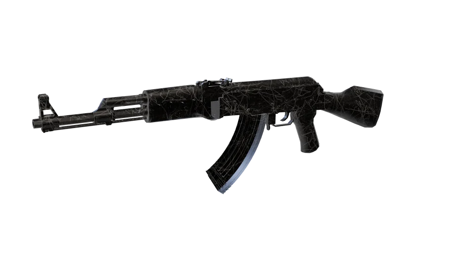 Spidersilk camo on an AK-47, front three-quarter view