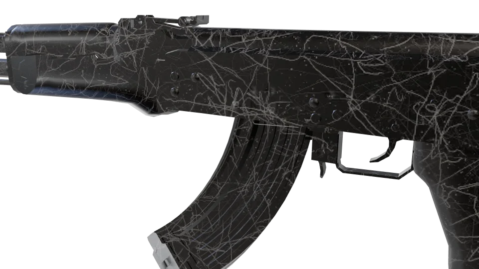 Spidersilk camo on an AK-47, close-up of the receiver and magazine