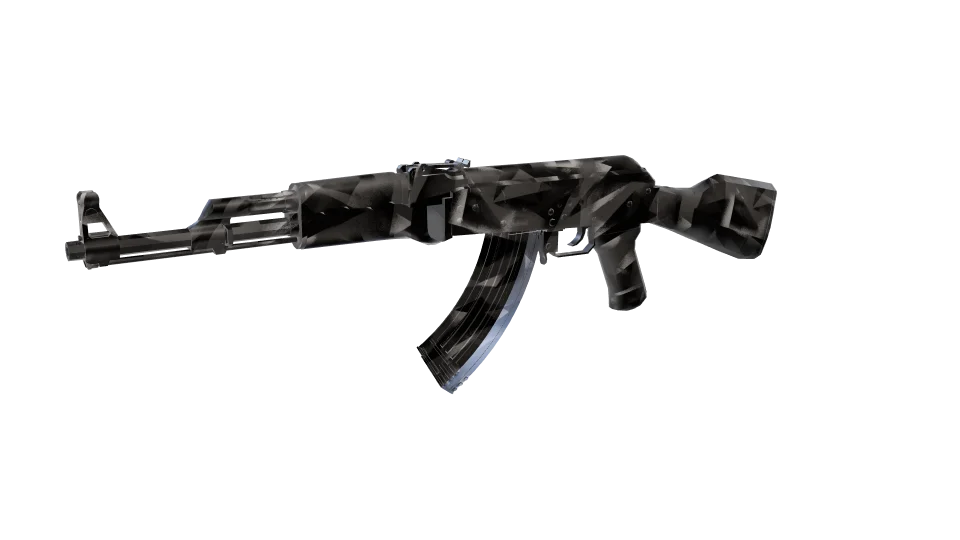 Splinter Rock camo on an AK-47, front three-quarter view
