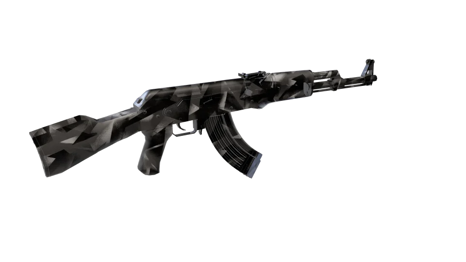 Splinter Rock camo on an AK-47, rear three-quarter view